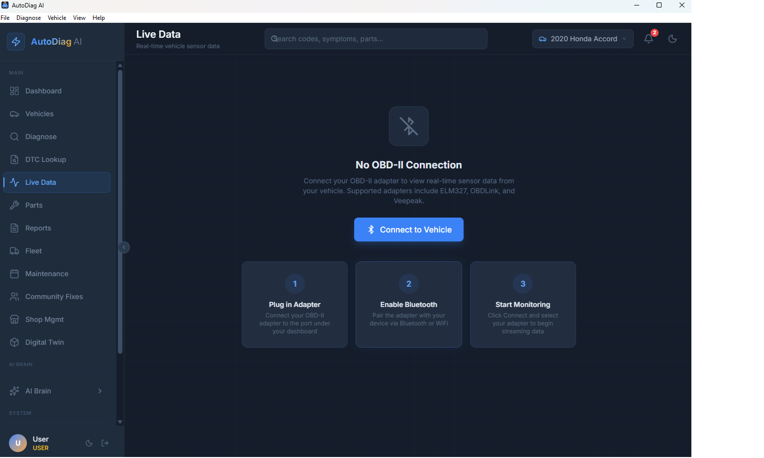 AutoDiag AI Live Data — Real-time OBD-II sensor monitoring