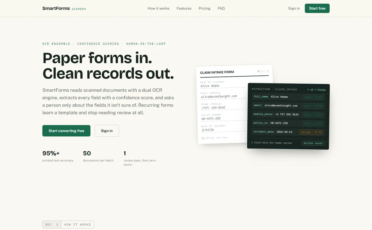 GoGreen SmartForms website: Paper forms in. Clean records out.